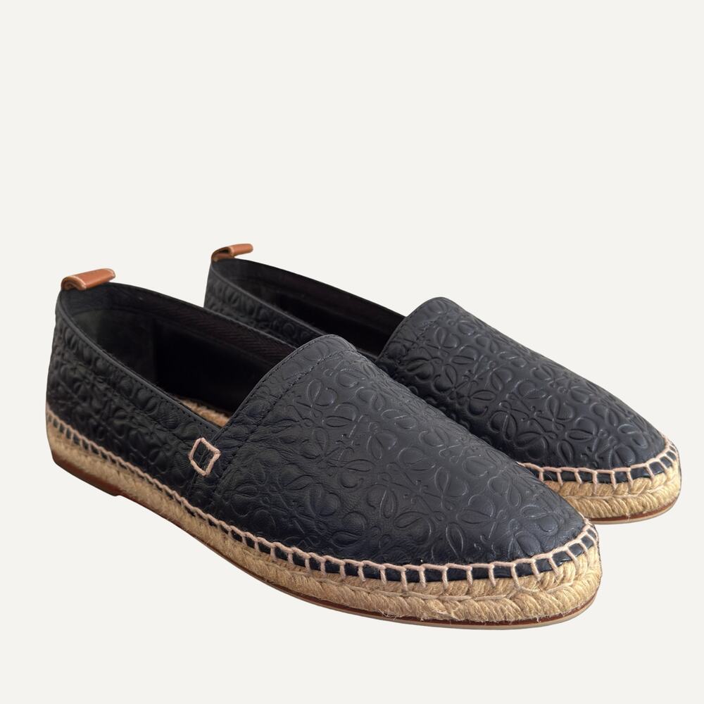 Loewe Black Embossed Leather Espadrille Loafers